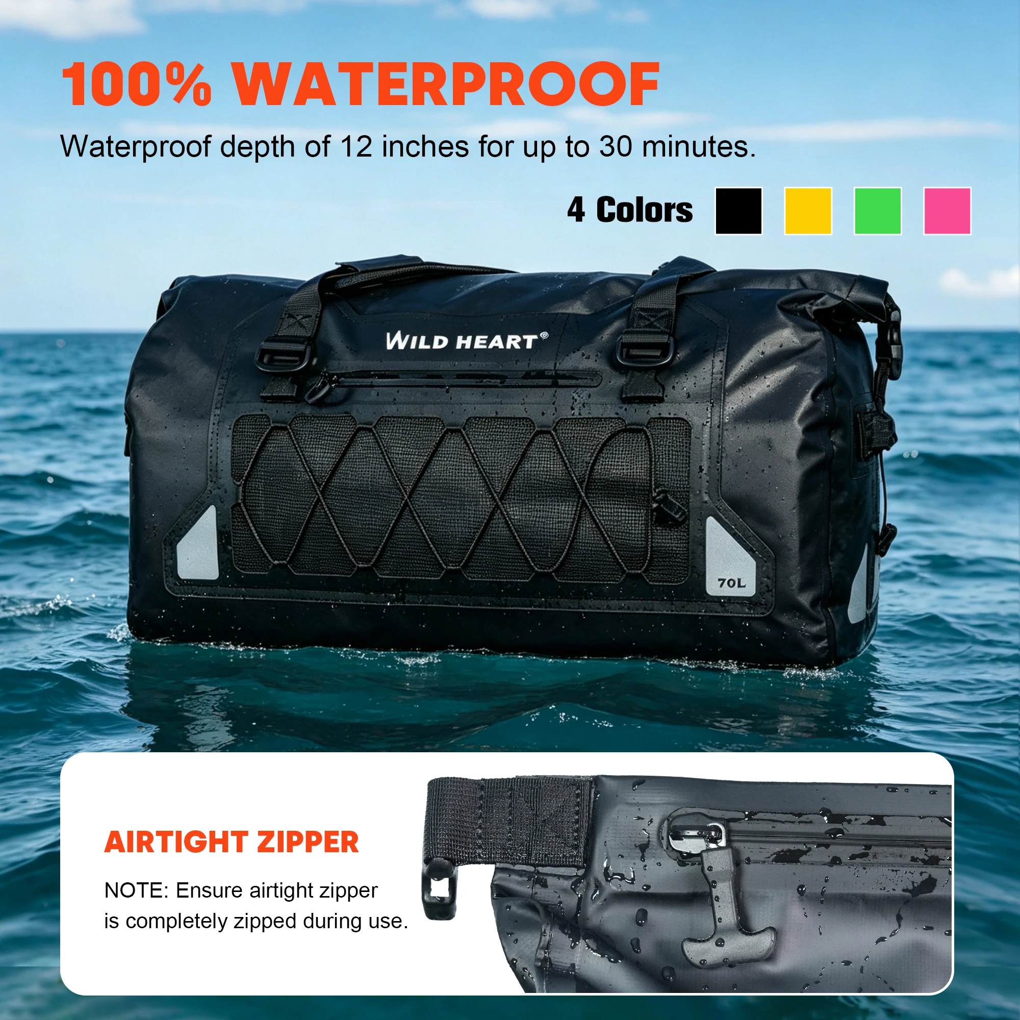 70L Waterproof Motorcycle Travel Bag Dopamine Color Universal Motorbike Rear Seat Saddle Bag Roof Bag Yacht Storage Luggage Pack