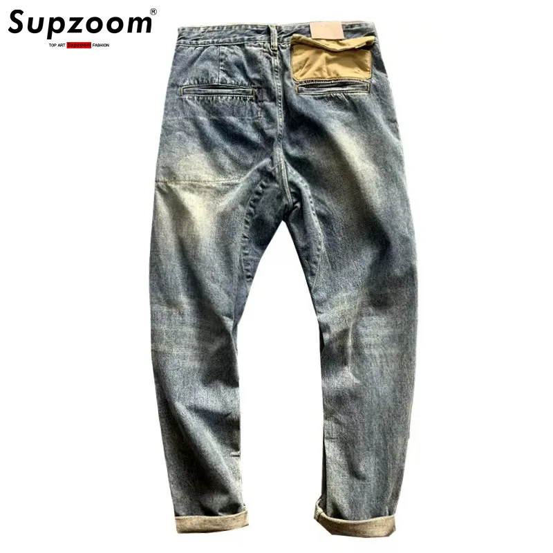 Supzoom New Arrival Hot Sale Top Fashion Autumn Zipper Fly Stonewashed Casual Retro Cargo Denim Pockets Cotton Jeans Men