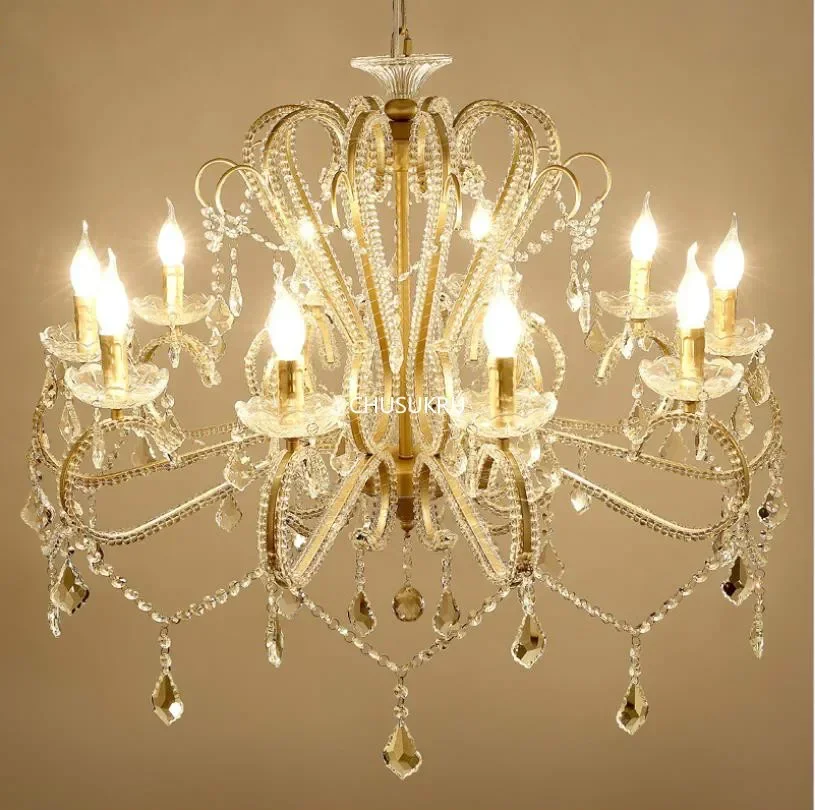 

American Rural crystal Pendant Lamp European living room bedroom study dining room clothing shop coffee shop retro Chandelier