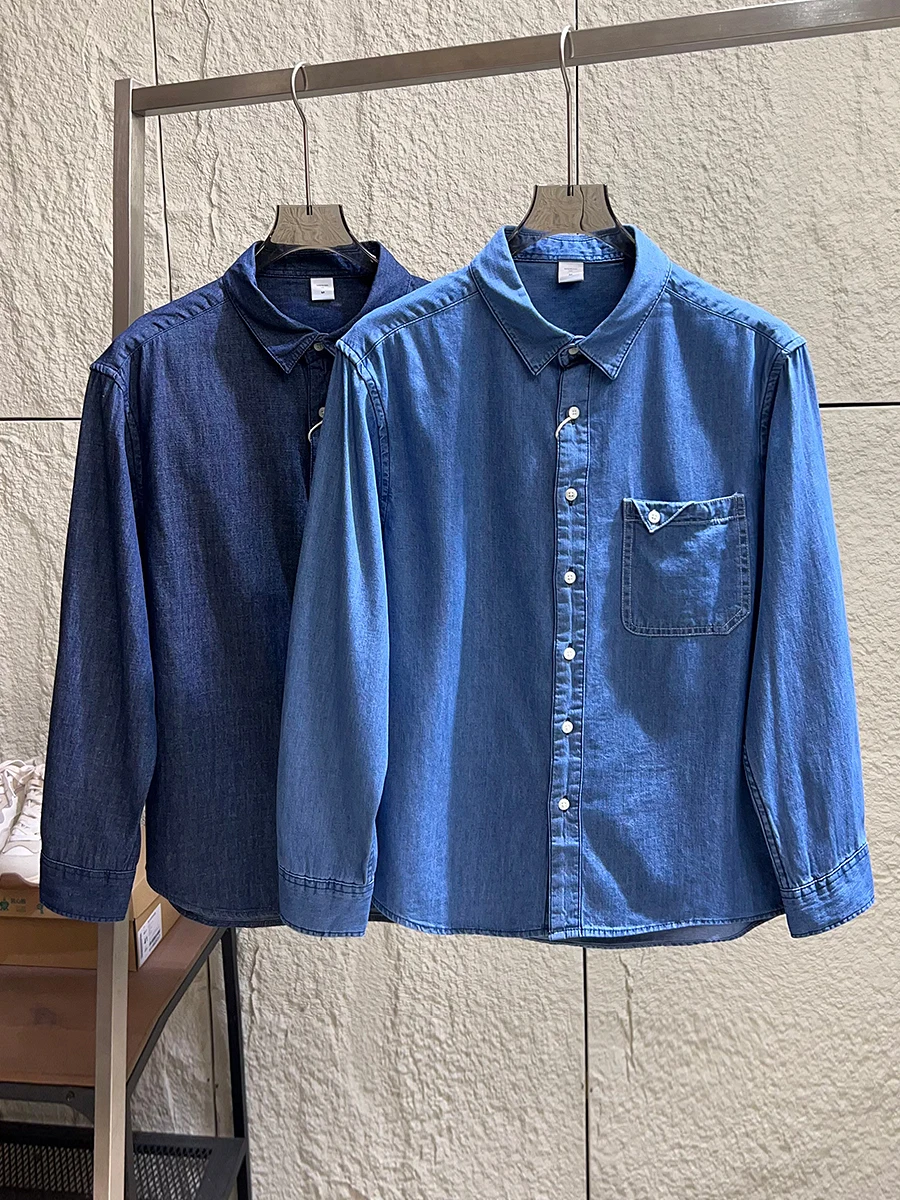 

Cotton Denim Long Sleeve Casual Collar Shirt Men's Lightweight Outerwear Spring Autumn Versatile Soft Washed Jeans