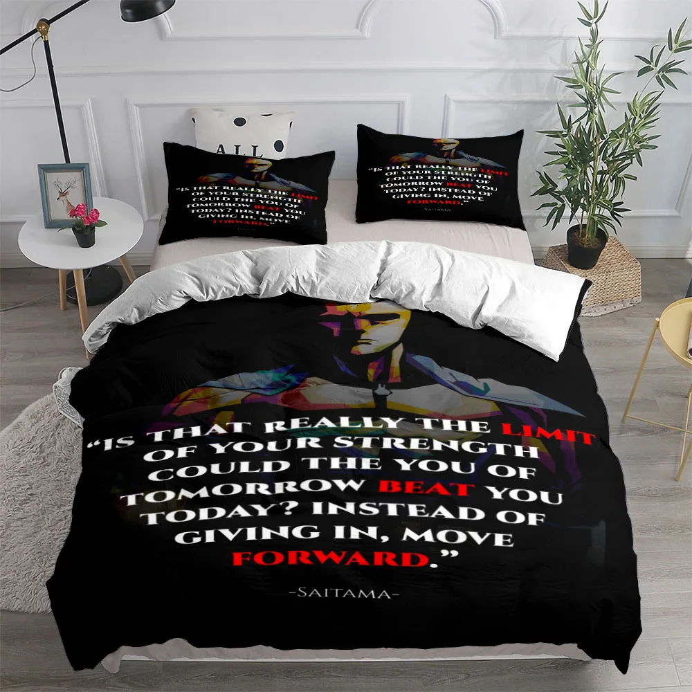 Saitama Quotes Duvet Cover Set King Queen Double Full Twin Single Size Bed Linen Set