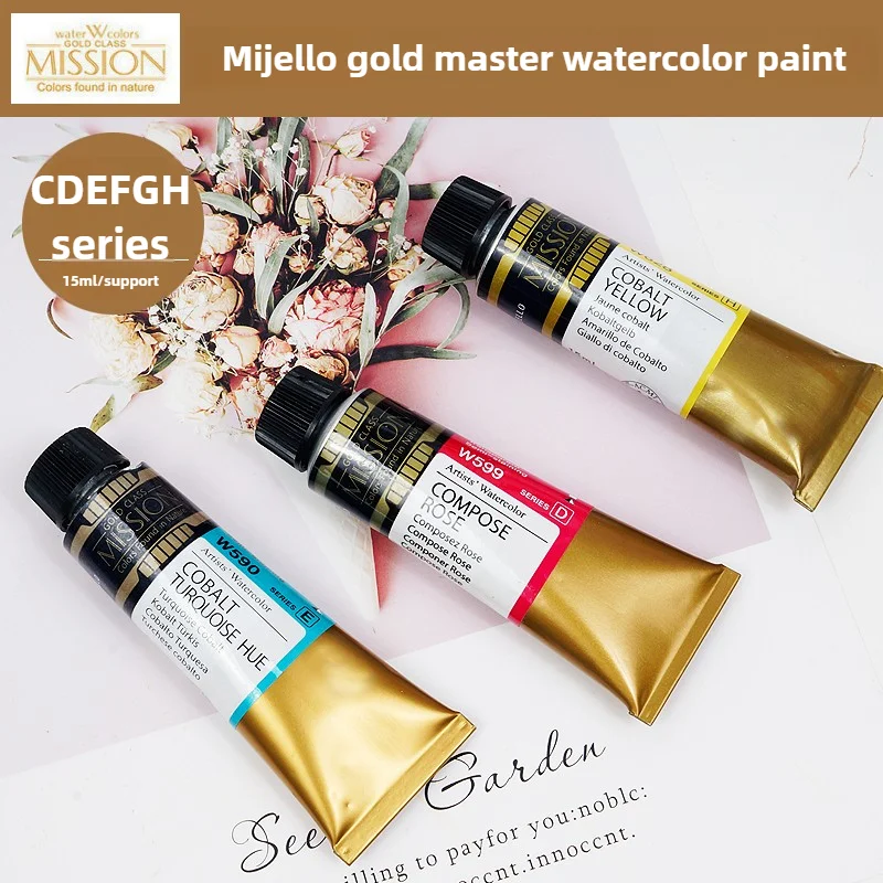 Professional Korea Mijello Mission Gold Class 15ml Tube Watercolour Paint, Ultra Vivid & Pure Aquarela Pigments for Artists