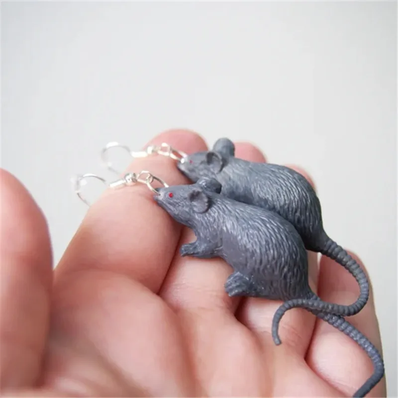 New Novel Plastic Simulation Mini Mouse Model Prank Scary Toys Halloween Toys Earrings Black Gray Gifts for Women