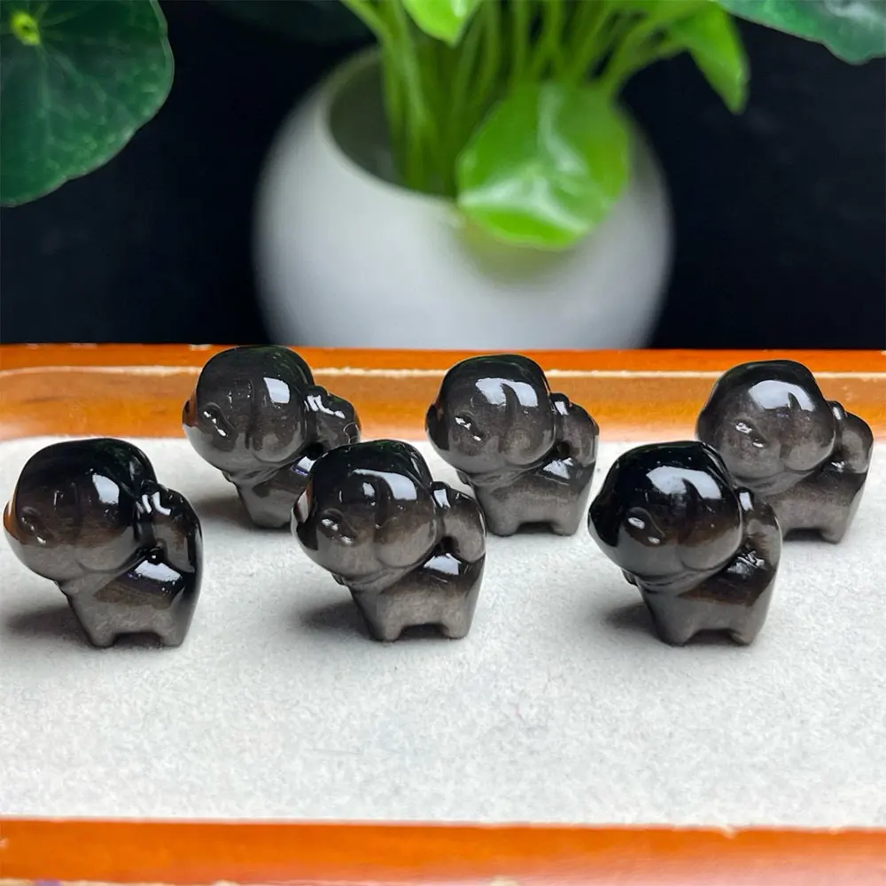 

10pcs/Lot Natural Stone Crystal Stones Silver Obsidian Carvings Cat Dog Home Decoration Witchcraft Quartz Spiritual Meditation