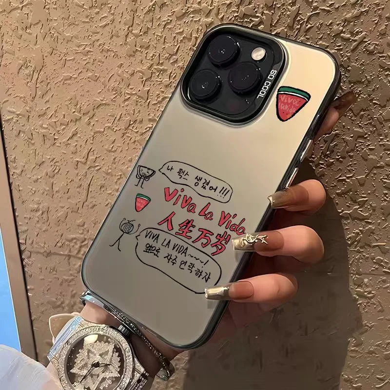 Capa de telefone fosco para iPhone, capa laser luxuosa, melancia cintilante, Viva a Vida, tendência de moda quente, iPhone 15 Pro Max, 13, 12, 11, 14