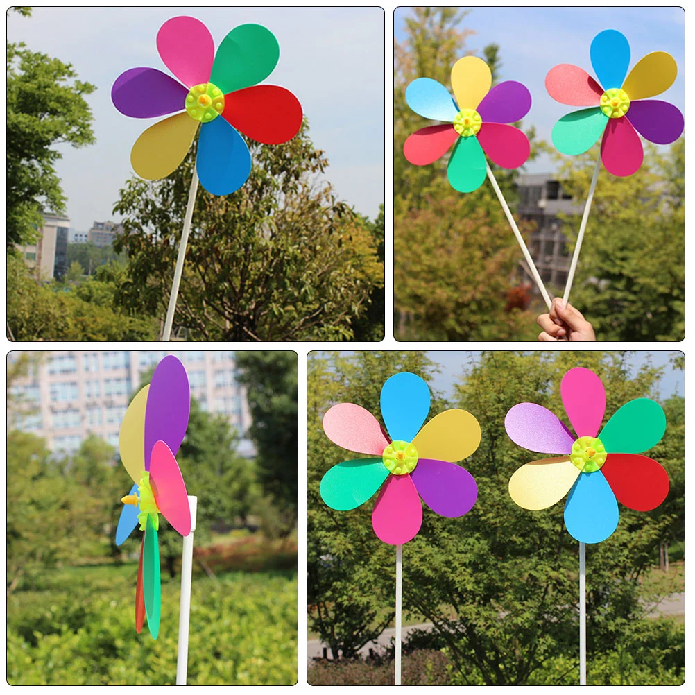 6 Pcs Six Color Windmill Toys Premium Plastic Outdoor Decor Assembly Garden Lawn Party Child Thicken PP Pinwheel