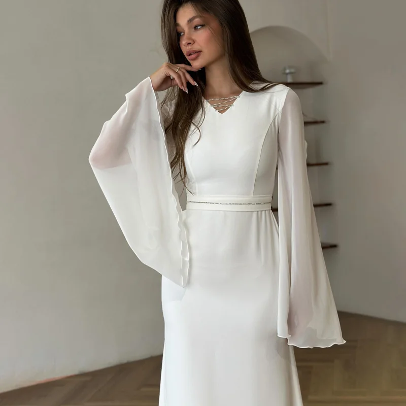 

plus Size Women's Clothing2025Autumn New FashionVLong Sleeve Pencil Dress with Collar and Bodycon Fit