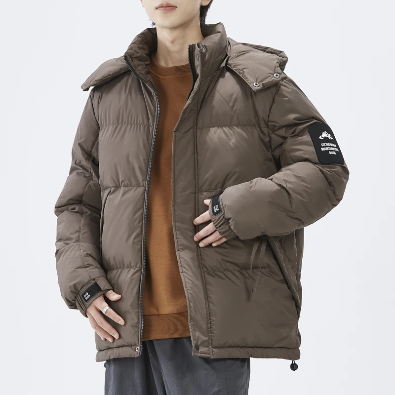 

Зимняя мужская куртка-пуховик из хлопка с отстегивающимся капюшоном, утепленная, в стиле «хлебный пух», с воротником-стойкой, из полиэфирного волокна, на молнии, удлиненная