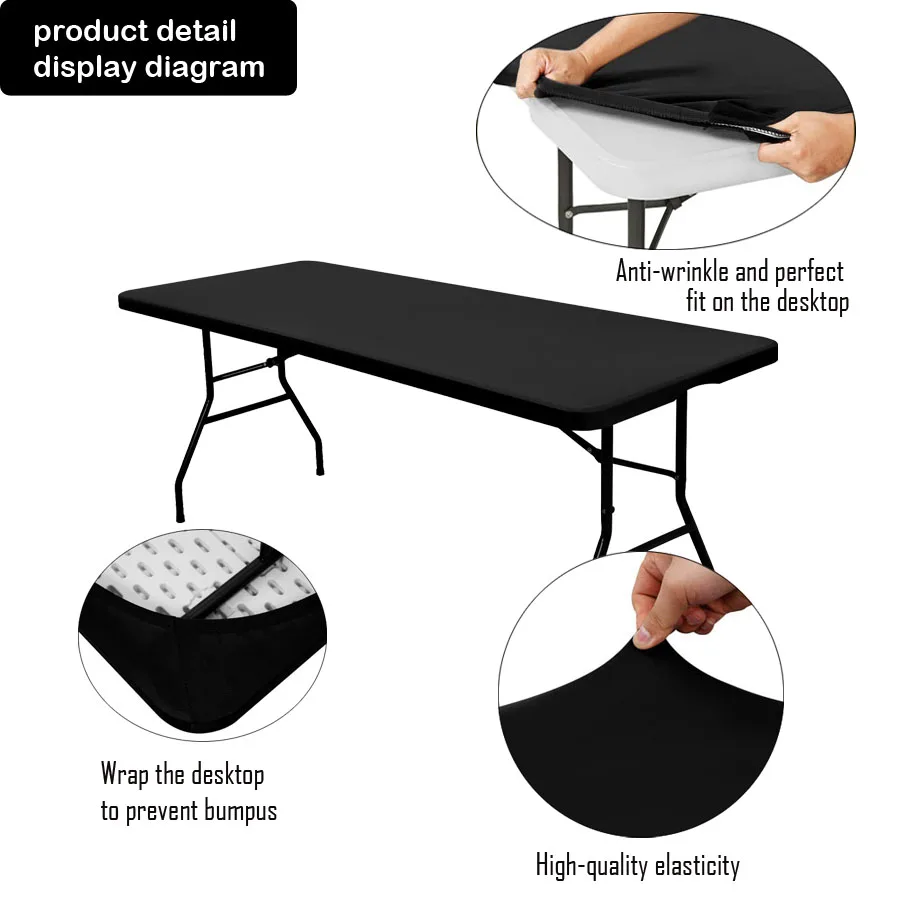 Spandex Picnic Table Cloth, Waterproof Polyester Elastic Fitted Tablecloths for 6/8 Foot Rectangle Tables, Washable Tablecloths