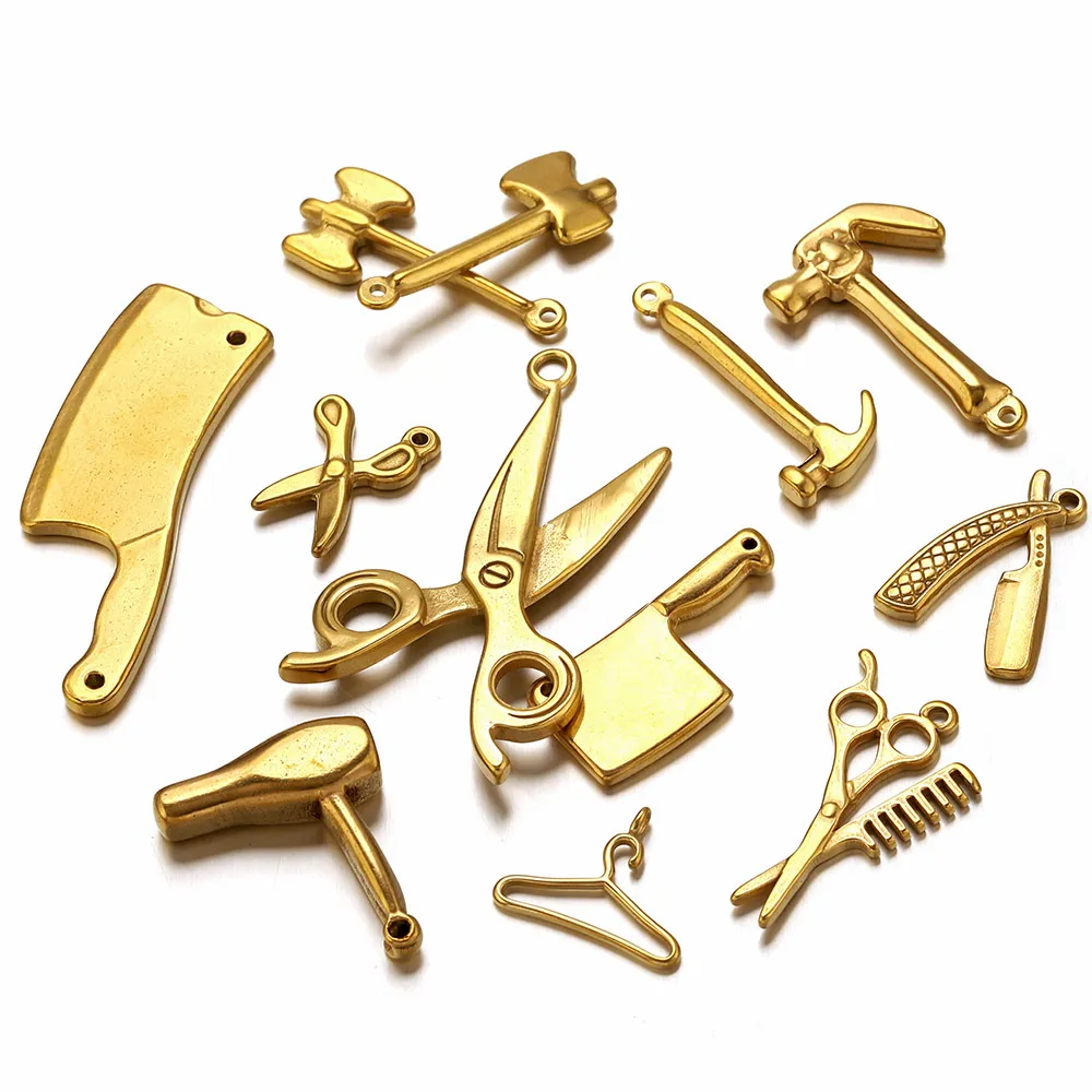 

2/3PCS Stainless Steel Gold Plated Spoon Scissors Hair Dryer Hammer Wrench Charm for Jewelry Making Handmade for DIY Accessories