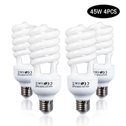 5500K Photography Daylight 4PCS 45W High Bright Fluorescent Lighting Bulbs E27 Base For Photographic Photo Video Studio
