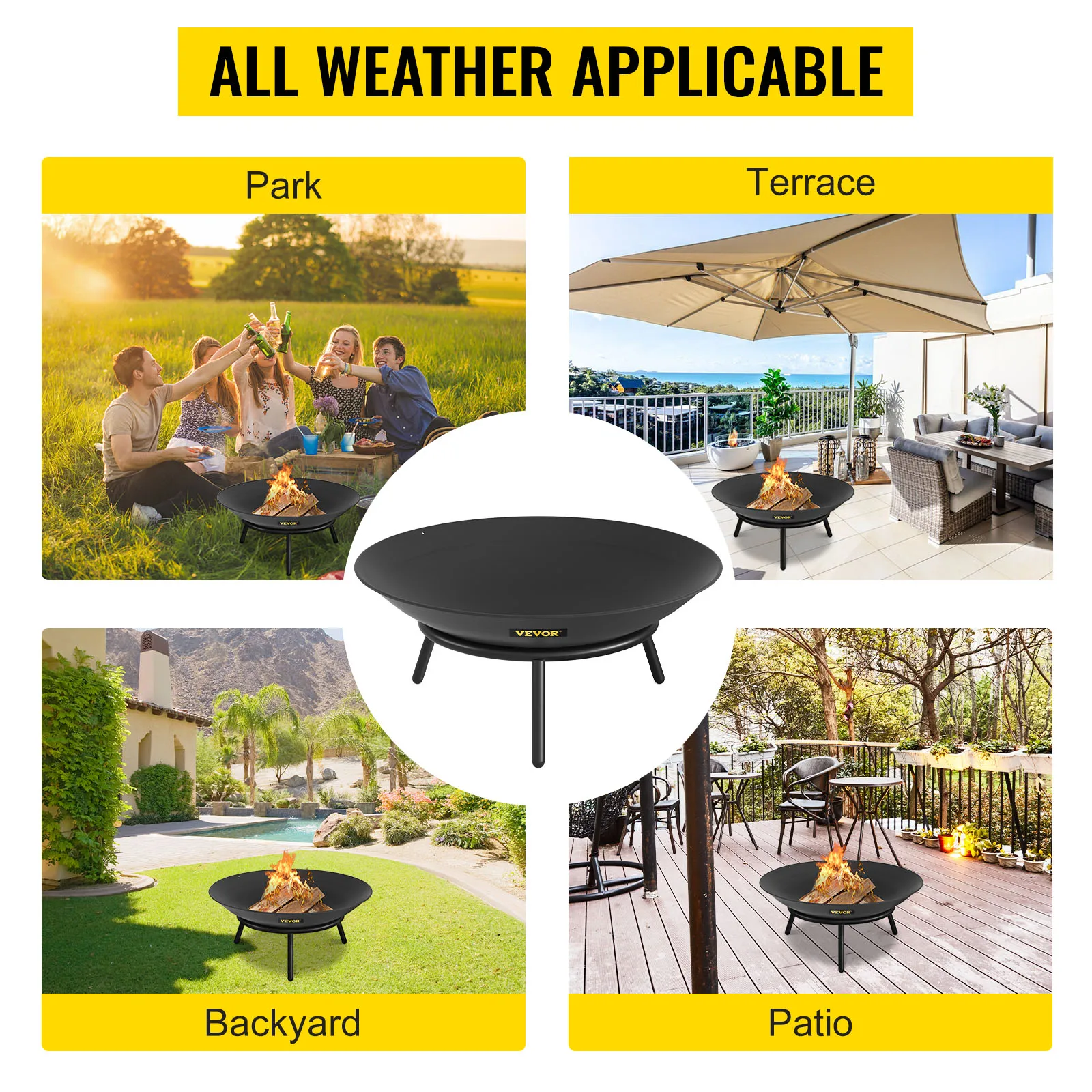 VEVOR Fire Pit Bowl BBQ stufa 22 ''28'' 30 ''acciaio al carbonio/ghisa per stare al caldo, patio all'aperto terrazza cortile Barbecue