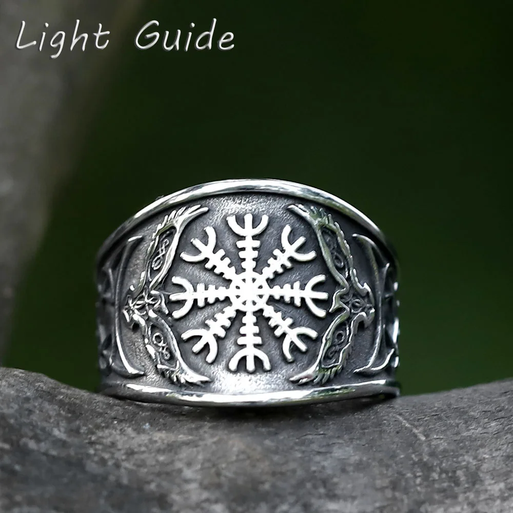 2024 NEW Men's 316L stainless steel rings VIKING Odin bird Thor Hammer Amulet Vintage AegishjalmurJewelry Gifts free shipping