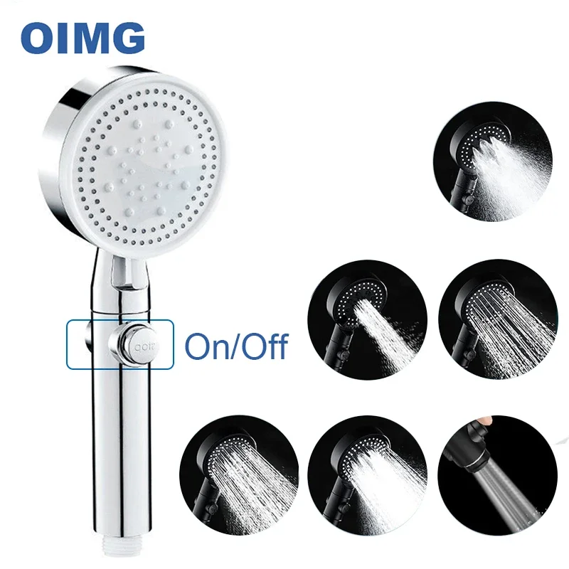 5 Modes Handheld Shower Head with ON/OFF Switch High Pressure Bathroom Shower Head Spray Nozzle with 1.5M Hose and Holder