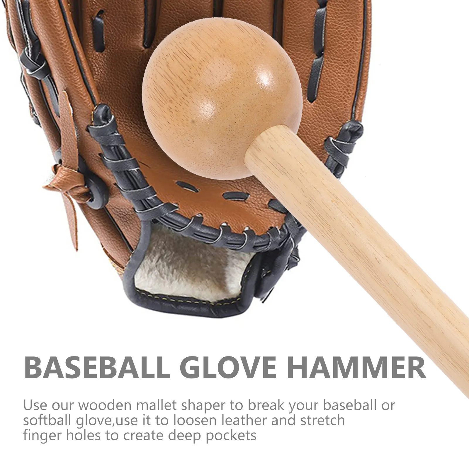 Wooden Baseball Glove Mallet Hammer Portable Heavy Duty Long Handle One-Piece Mallet Softball Glove Shaper Training Accessory