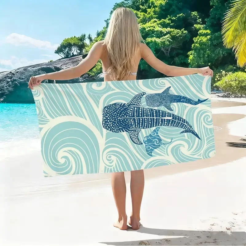 Whale Shark Black and White Whale Shark Modern Gift Beach Towel Microfiber Soft Quick Drying Bath Towel Gift Commemorative Towel