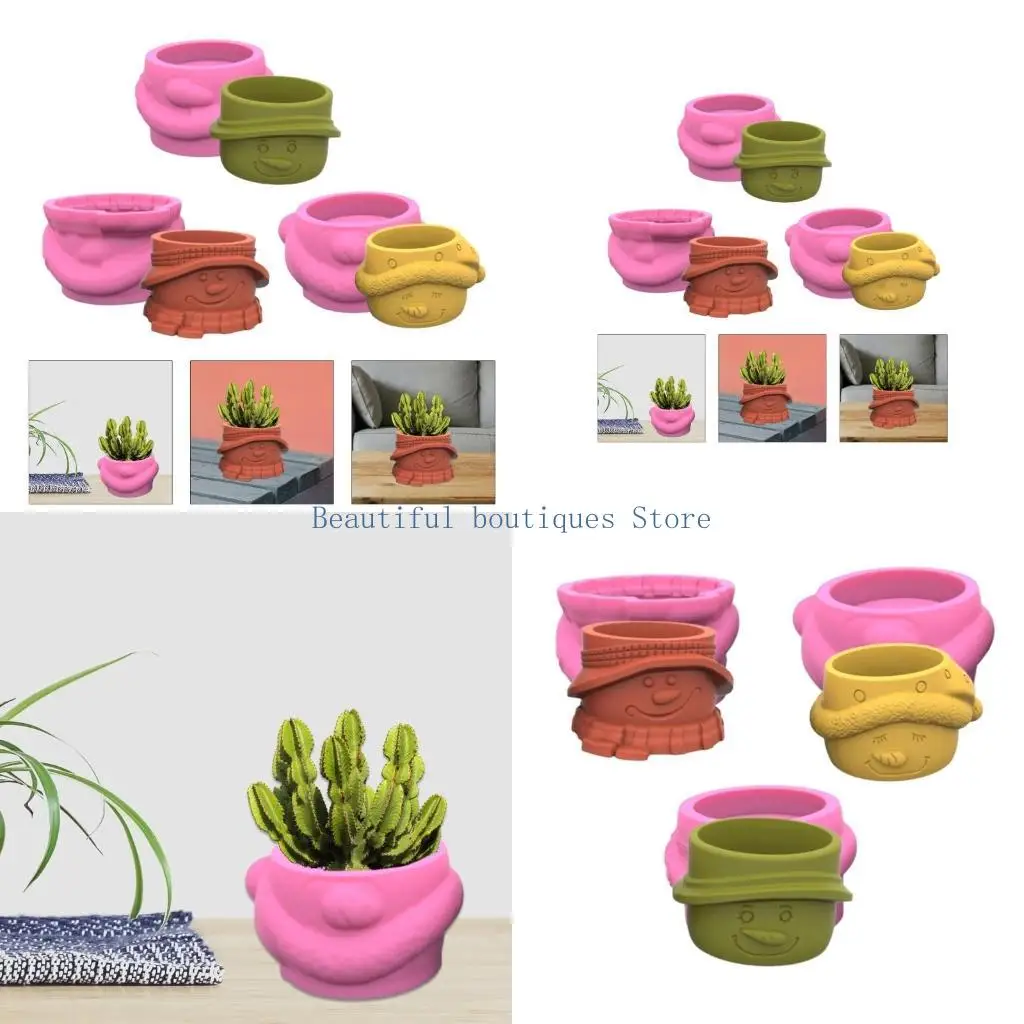 

U4LF 3PCS Snowman Doll Coll Bercet Flom Holder Pot Silicone Flom