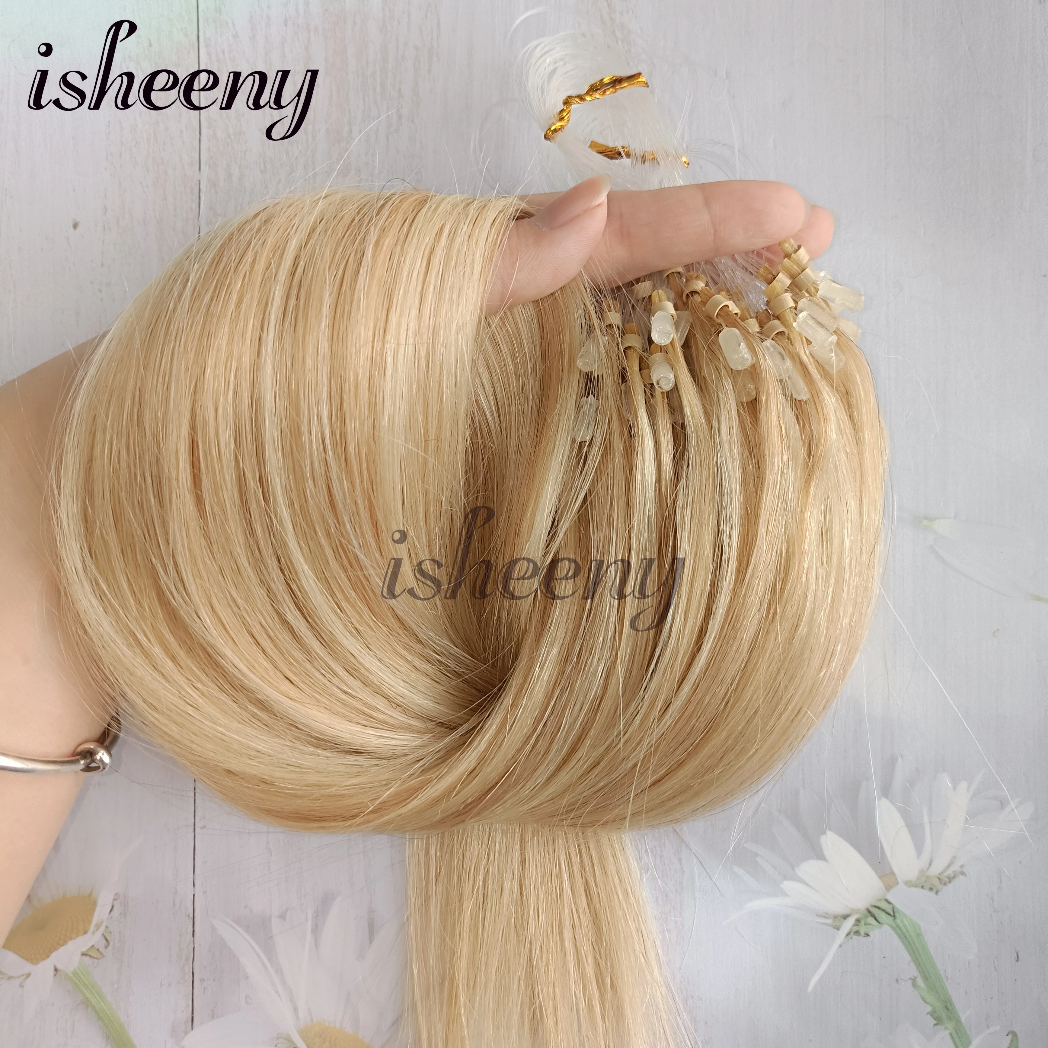 

Наращивание волос Highlight Blonde Micro Loop из натуральных прямых волос машинной работы Remy, 12-20 дюймов, 50 шт., 30 г/упаковка, для женщин