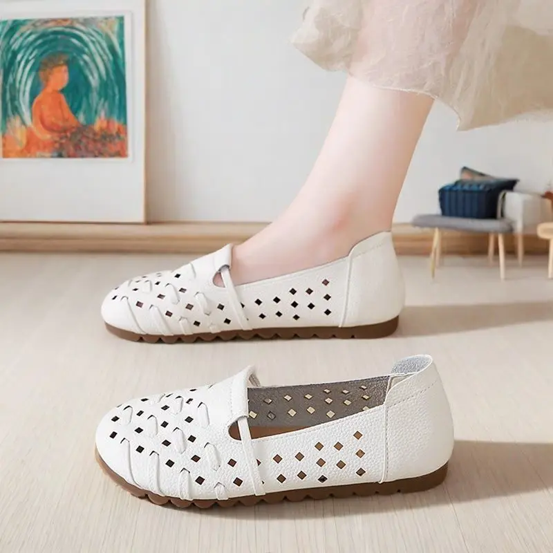 صيف 2025 المرأة جديلة حذاء مسطح الجوف خارج الباليه الشقق الانزلاق على المتسكعون عدم الانزلاق لينة أسفل الأخفاف للأمهات