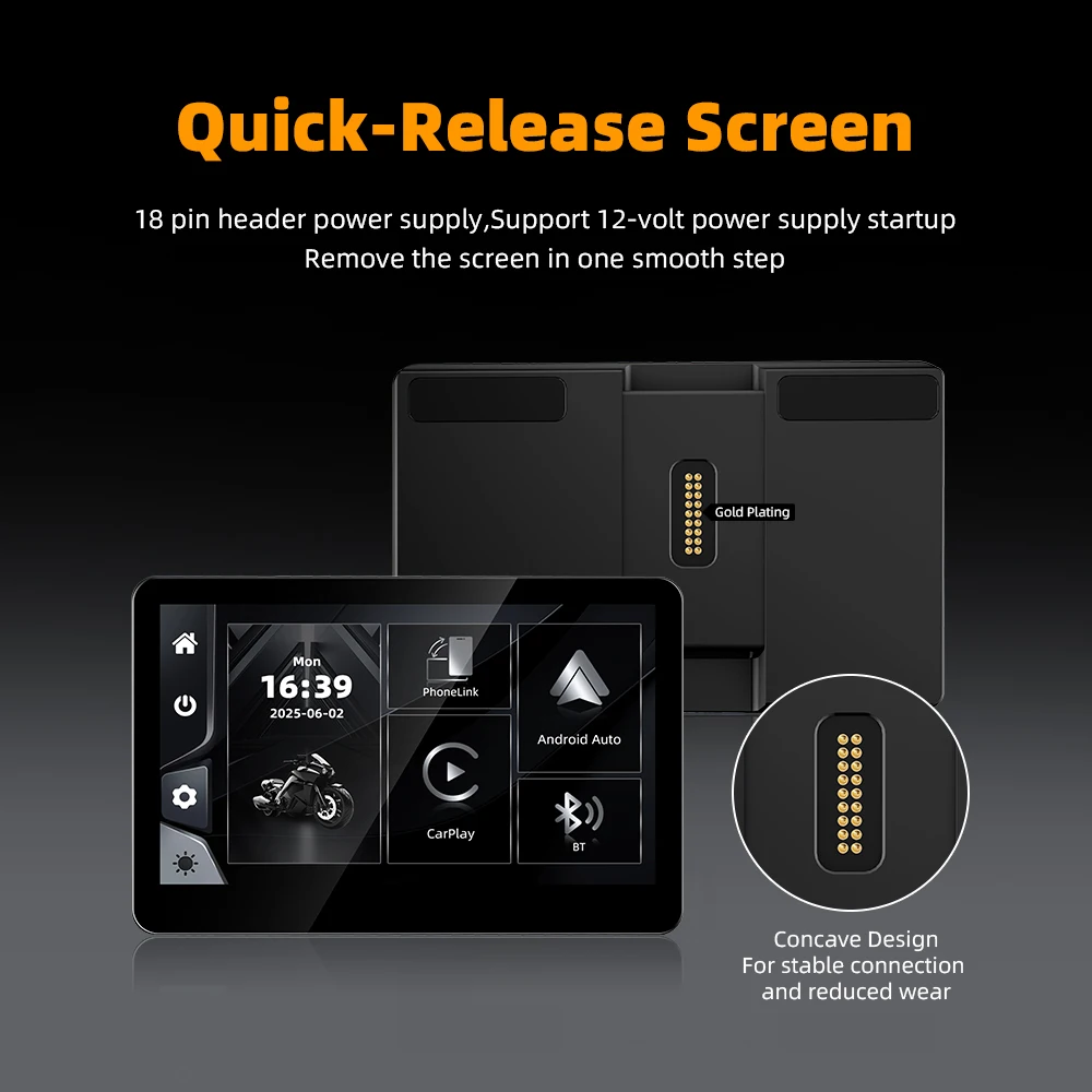SMART 6.2-inch Quick-release Back Clip Holder Motorcycle DVR Navigator Wireless CarPlay Android Auto Front/Rear 1080P HD Lens