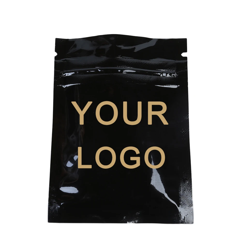 

Custom Logo Printed Ziplock Bag 6.5x9cm Small Size Smell Proof Reclosable Flat Packing Pouches Glossy Black Mylar Packaging Bags