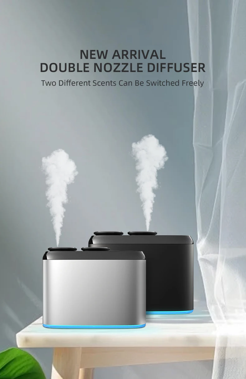 Hot Selling Double Nozzle Metal Aromatherapy Diffuser Electric Household Humidifier with 1-Year Warranty Tabletop Installation