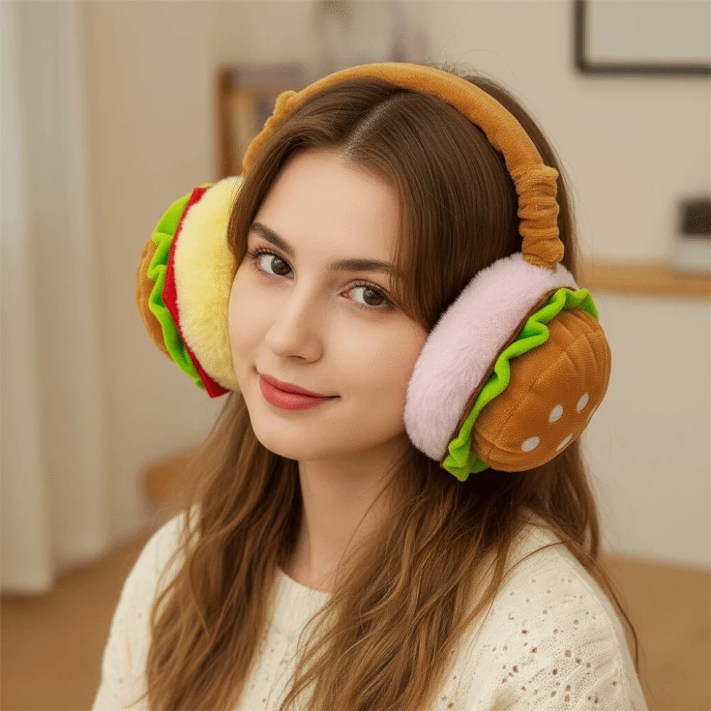 Ear Protection Soft Hamburger Ear Warmer Thickened Windproof Funny Ear Cover Foldable Cold Protection Earmuffs Gift