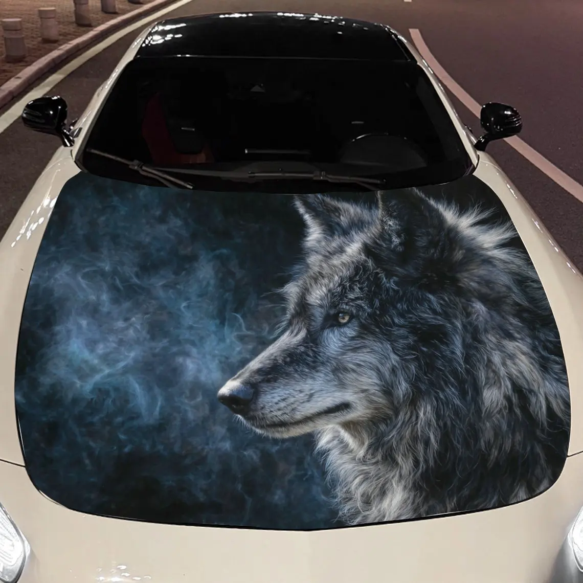 Car Decals Wolf with a Pensive Look Amidst Misty Blue Background Car Hood Sticker, Waterproof Self - Adhesive Vinyl Graphics Dec
