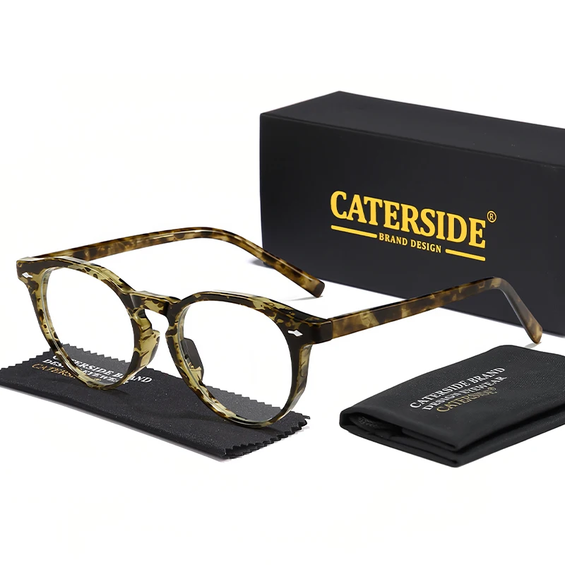 

CATERSIDE New Fashion Round Men's Eyeglass Frame Brand Design Pin Core Glasses Women's Anti Blue Light Decorative Glasses