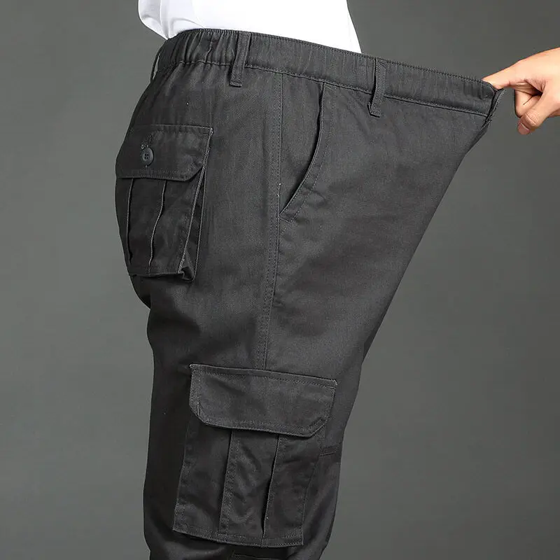 Men's Cargo Work Pants Multi-Pocket Loose Straight Leg Outdoor Tactical Casual Pants Wear-Resistant Military Hiking Trousers