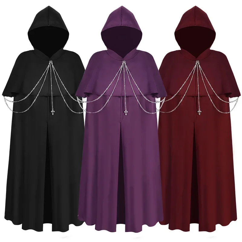 

Men Women Medieval Hooded Cloak Long Cape Vintage Gothic Black Cloak Medieval Kinights Viking Costume Halloween Cosplay Clothes