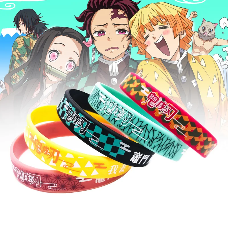 Pulsera de Anime Kimetsu No Yaiba Kamado Tanjirou Kamado Nezuko Agatsuma Zenitsu, muñequera deportiva de silicona para Cosplay, lote de 7 unidades