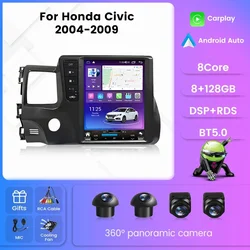 Tesla Style Screen For Honda Civic 8 2004 - 2009 Car Radio Multimedia Player GPS Navigation For Wireless Carplay Android Auto bt