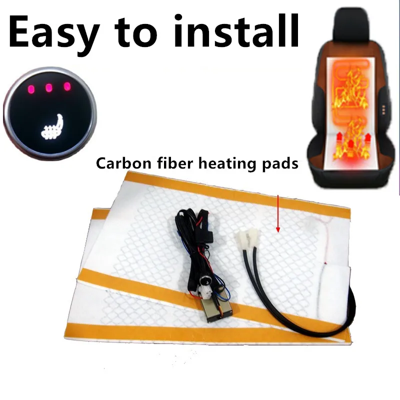 Easy to install Universal 12V Carbon Fiber Car Seat Heater Heat Pads 3 Level Heated Round Switch Kit Winter Warmer Seat Cover