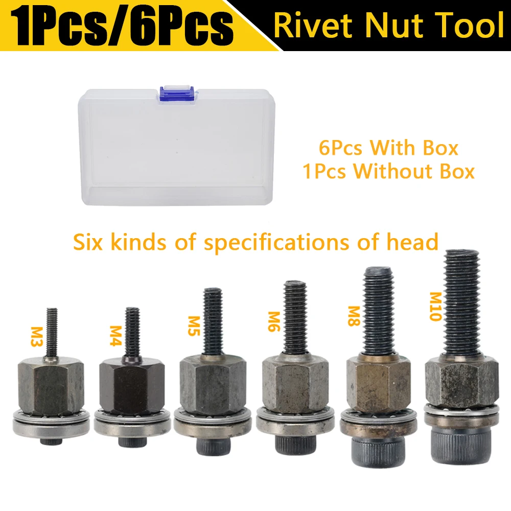 1/6Pcs Hand Rivet Nut Gun Head Nuts Rivet Nut Tool Manual Riveter Tool Accessory for Nuts M3 M4 M5 M6 M8 M10 Simple Installation