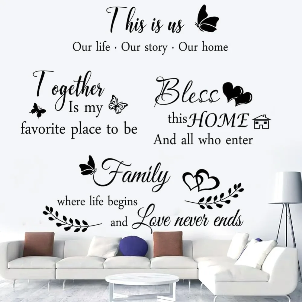 

4 Pieces THIS IS US TOGETHER BLESS THIS HOME Wall Decor Signs - Wall Stickers for Living Room, Bedroom, Home Office