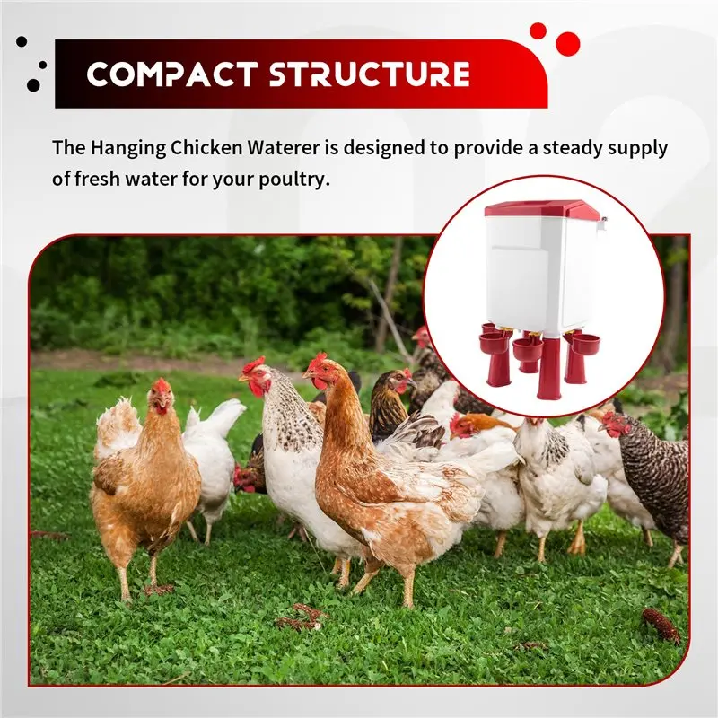 Hanging Chicken Waterer Plastic Chicken Water Poultry Drinker Detachable Legs For Chicken Turkey Goose Duck Pigeon 7L-AC17