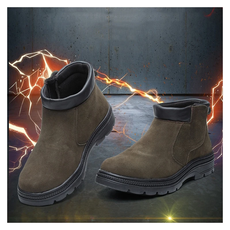 

men's fashion steel toe caps working safety boots autumn winter cow suede leather welding shoes tooling security ankle botas man