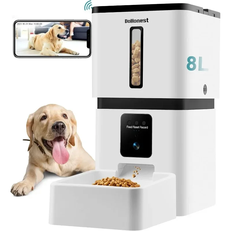 

DoHonest Automatic Dog Feeder with Camera: 5G WiFi Easy Setup 8L Motion Detection Smart Cat Food Dispenser 1080P HD Video