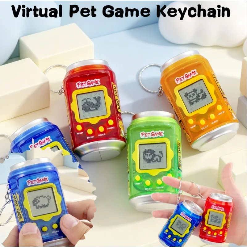 Creative Virtual Pet Game Keychain Portable Soda Can Shape Tamagotchi Electronic Toys Handheld Game Video Pet Machine Pendant