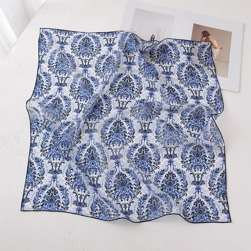

100% Silk Square Scarf for Women 2026 Luxury Brand Vintage Red Blue Print Neck Scarves Neck Warmer Woman Accessory