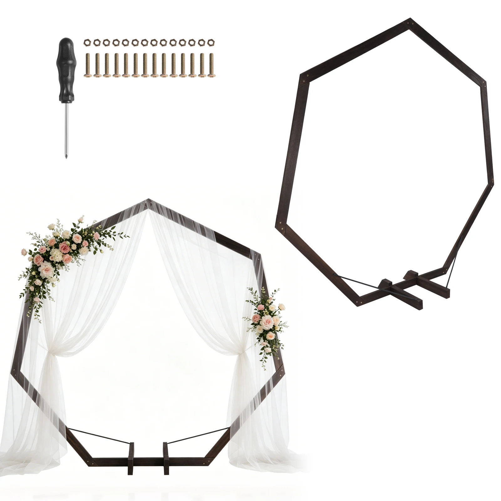 

Heptagonal Wood Wedding Arch Wooden Arbor Support Heptagonal Proposal Backdrop for Bridal Party Proposal Scene Garden