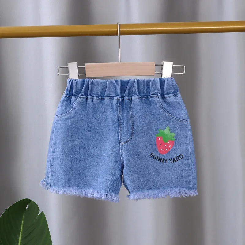 Baby Girls Shorts Jeans Kids Eastic Band Short Pant 2024 Summer 1 To 4 Yrs Children\'s Cartoon Trousers Korean Style Clothing