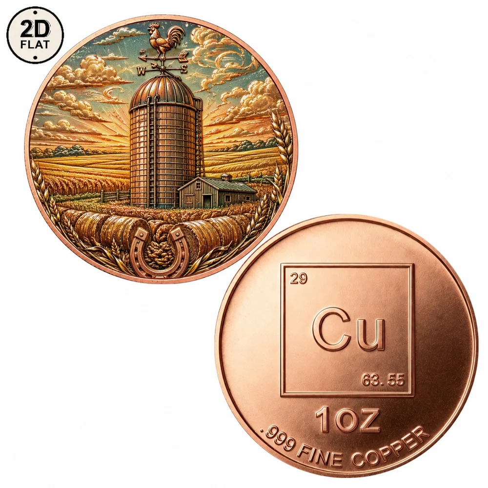 1pc 1oz .999 Fine Copper Rural Farm Silo Challenge Coin Country Wheat Field Commemorative Medal Holiday Gifts for Families