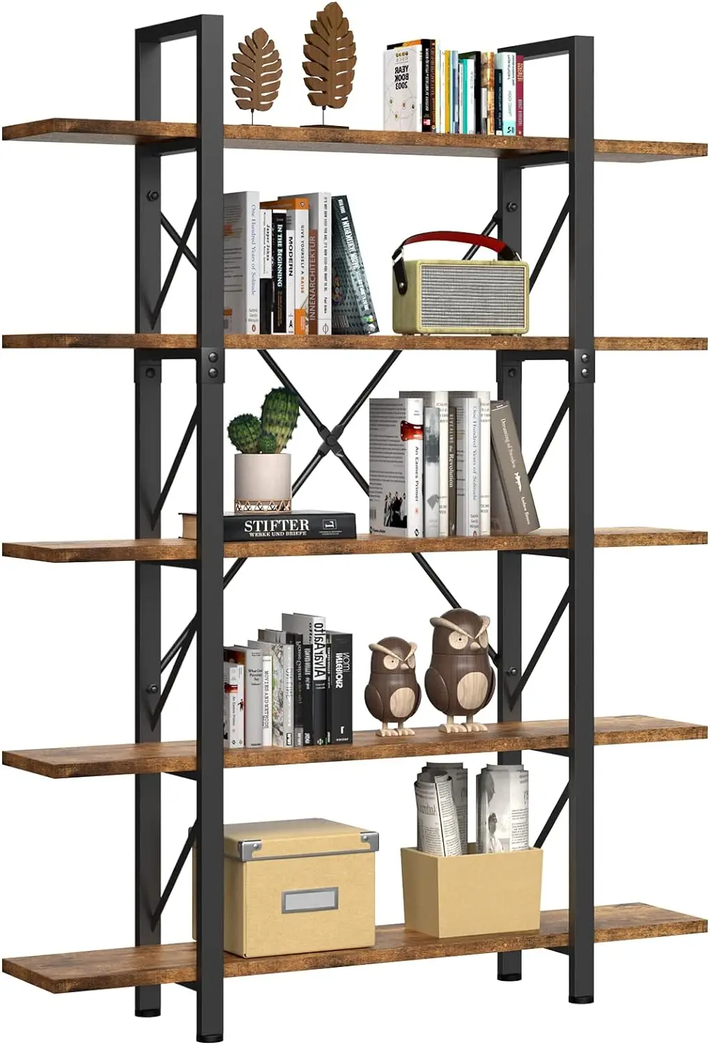 

5 Tier Bookshelf, 70.9" Tall Industrial Bookcase, Wide Open Display Storage Book Shelf for Living Room,Bedroom,Home,Office