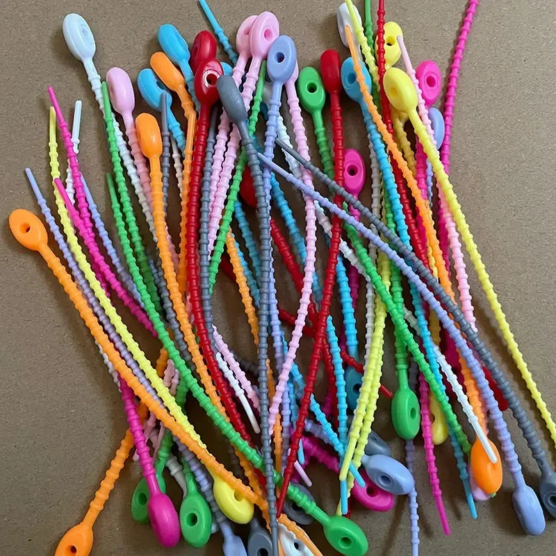10/200Pcs Silicone Cable Ties Multicolor Cable Wire Organizer Winder Food Saver Bag Clip Earphone Line Keychain with Lock Buckle