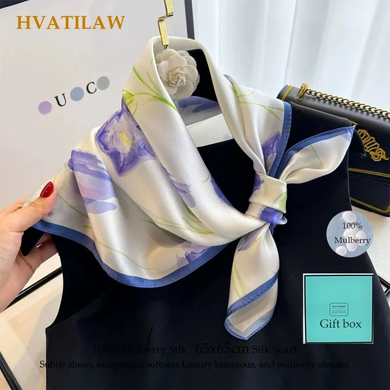 

66 Color 100% Real Silk Scarf Women Hair Fashion Square Scarves Girl Versatile Headband Pure Silk Shawl Wrap Kerchief Gift Box