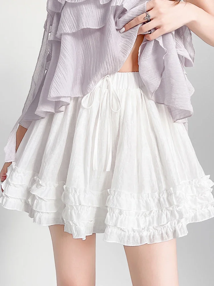 

Korean Women Sweet Skirt High Waist Fashion Elegant White Mini Skirts Preppy Style Edible Tree Fungus Sexy Dance Skirts New