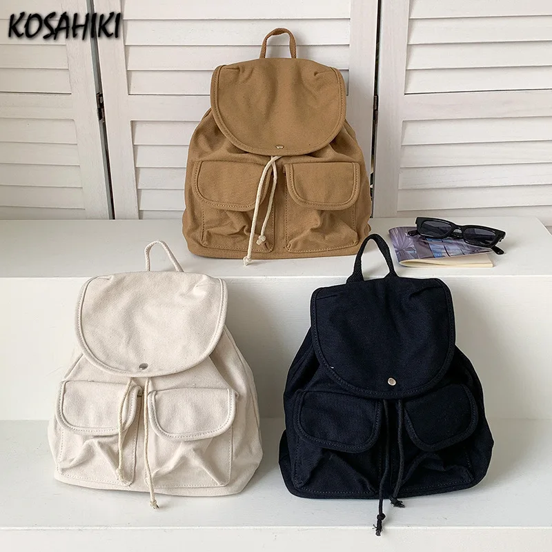 Casual Students Outdoors Trendy Y2k Rucksacks Japanese Vintage Solid Simple Schoolbags Korean Fashion All Match Preppy Backpacks