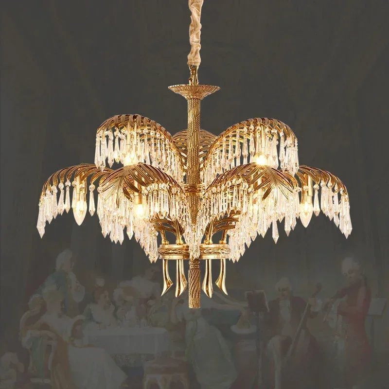 Luxury All Copper Crystal Chandelier Hollow Design Lighting Fixture For Dining Room Bedroom Hallway Villa And Living Room